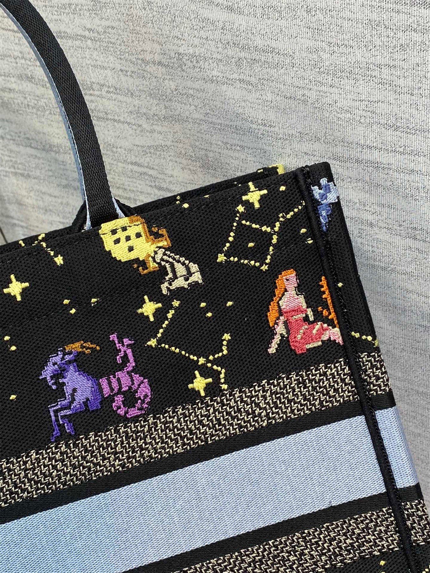 Dior Medium Book Tote Bag In Black Pixel Zodiac Embroidery