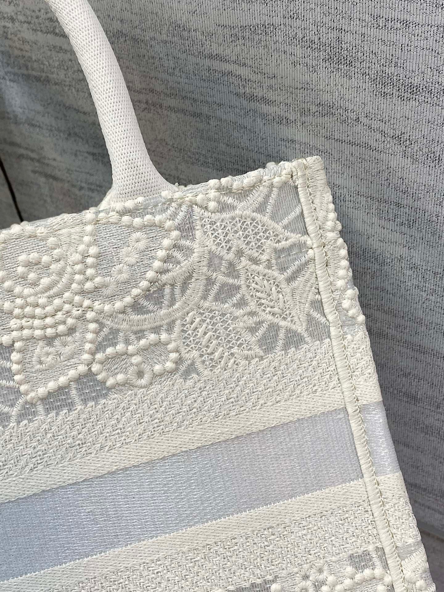 Dior Small Book Tote Bag In Natural Macrame-Effect Embroidery