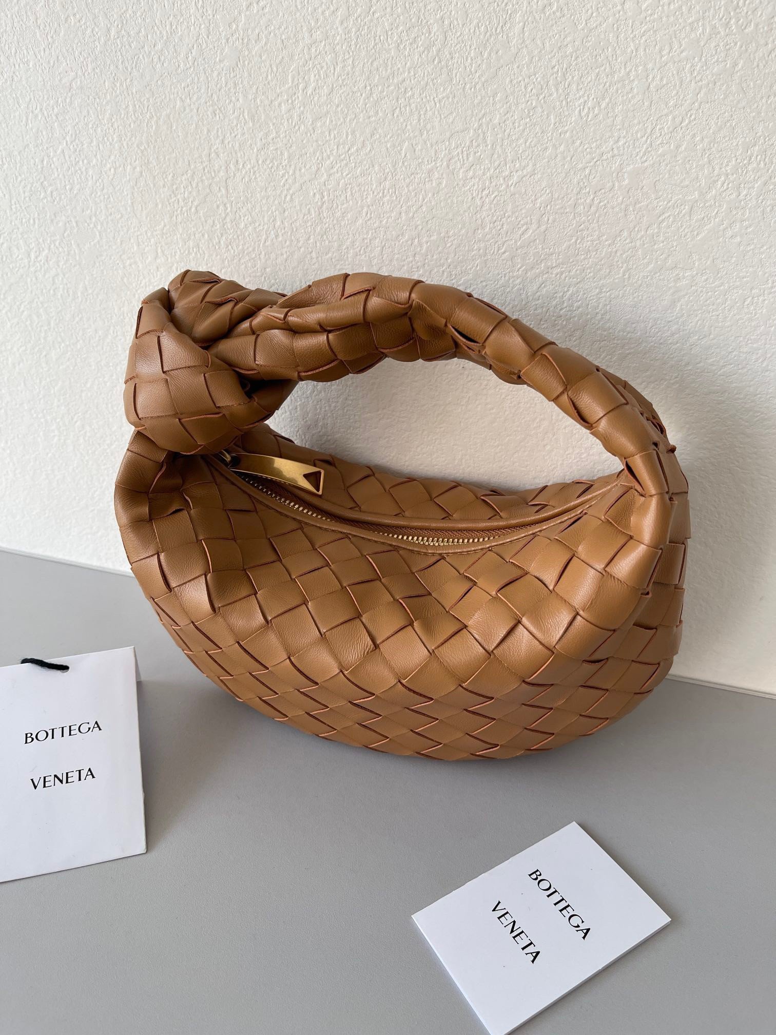 Bottega Veneta BV Jodie Mini Bag In Caramel Intrecciato Lambskin