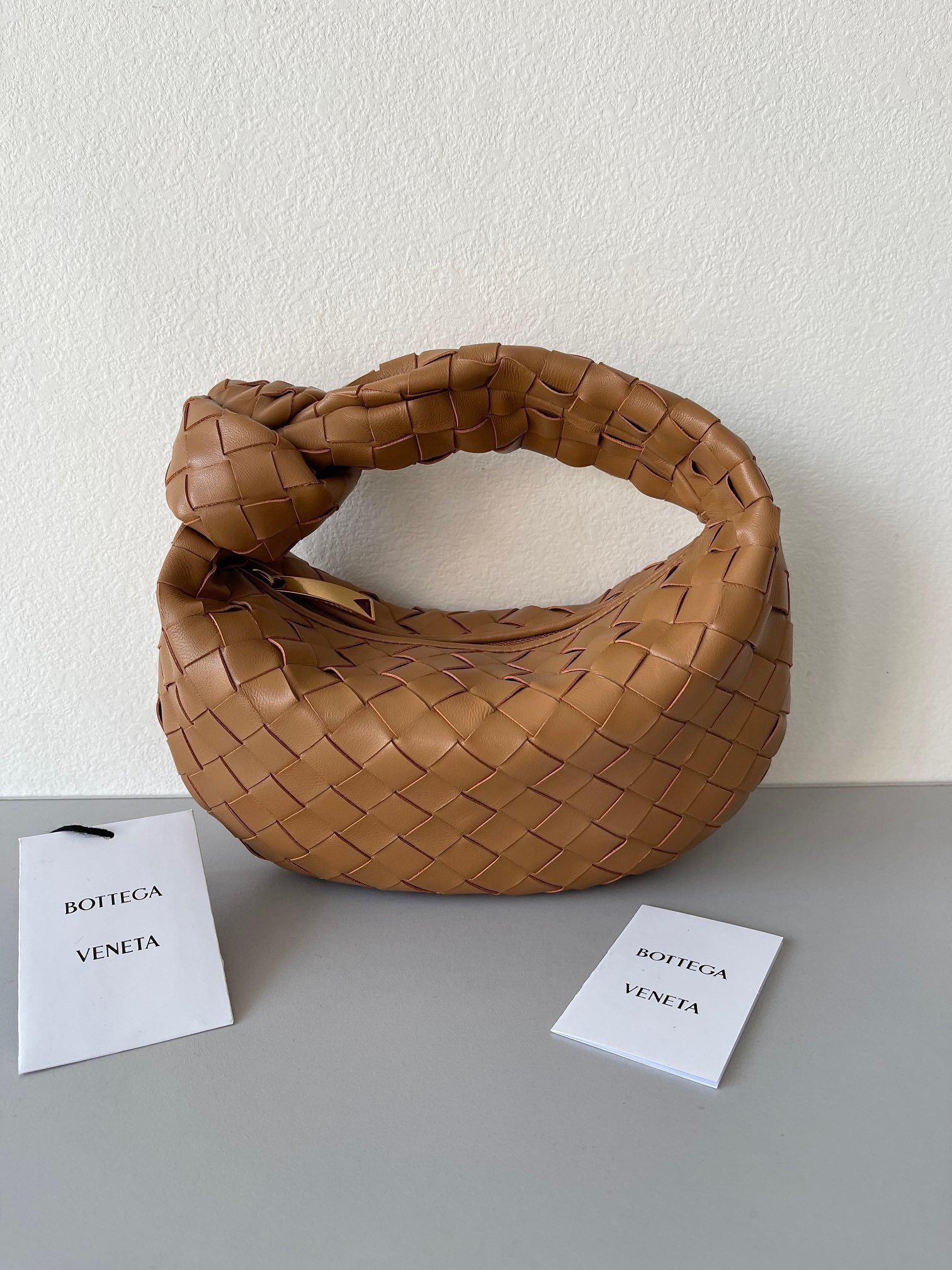 Bottega Veneta BV Jodie Mini Bag In Caramel Intrecciato Lambskin