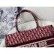 Dior Medium Book Tote Bag In Bordeaux Velvet Oblique Embroidered