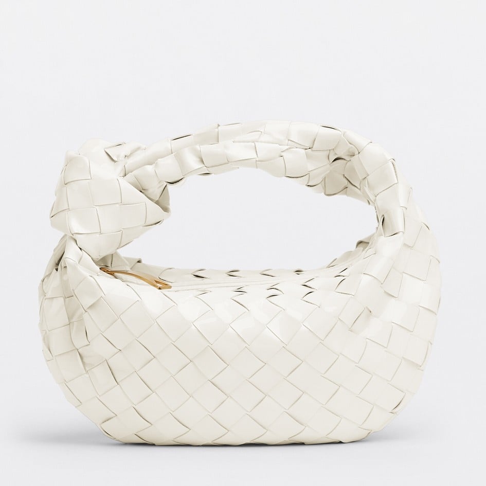 Bottega Veneta BV Jodie Mini Bag In White Intrecciato Patent Leather