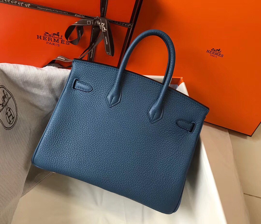 Hermes Birkin 25 Bag In Blue Agate Clemence Leather with GHW