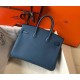 Hermes Birkin 25 Bag In Blue Agate Clemence Leather with GHW