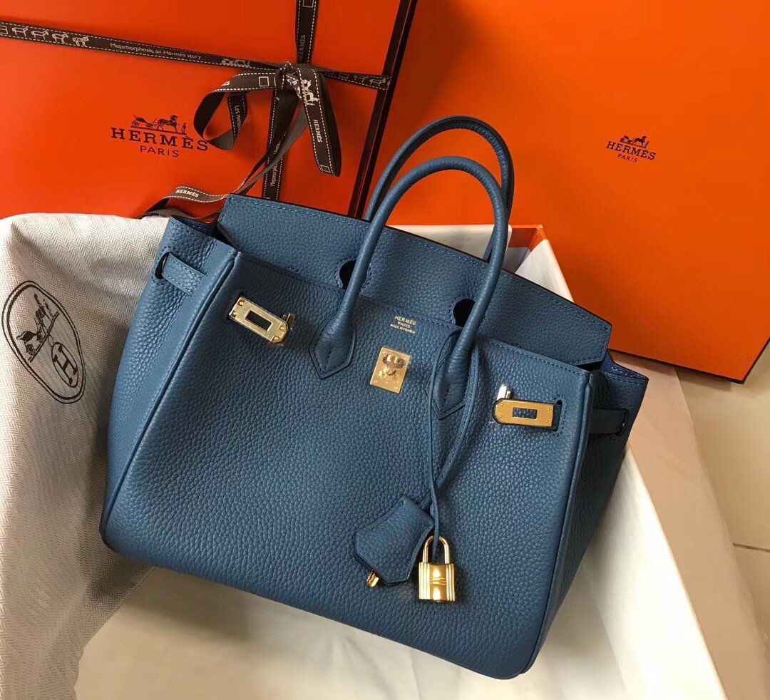 Hermes Birkin 25 Bag In Blue Agate Clemence Leather with GHW