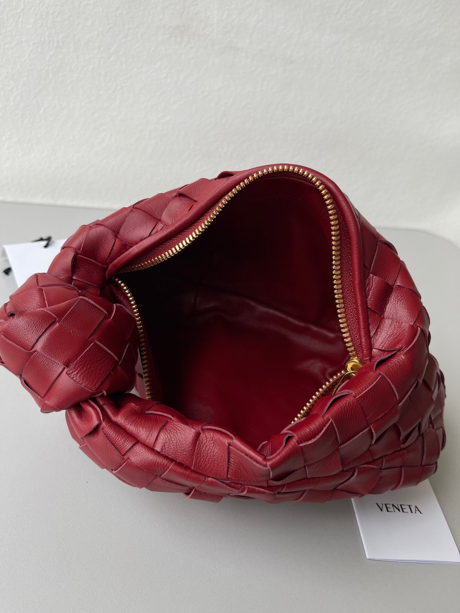 Bottega Veneta BV Jodie Mini Bag In Dark Red Intrecciato Lambskin